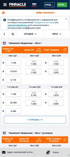 Линия на спорт в Pinnacle